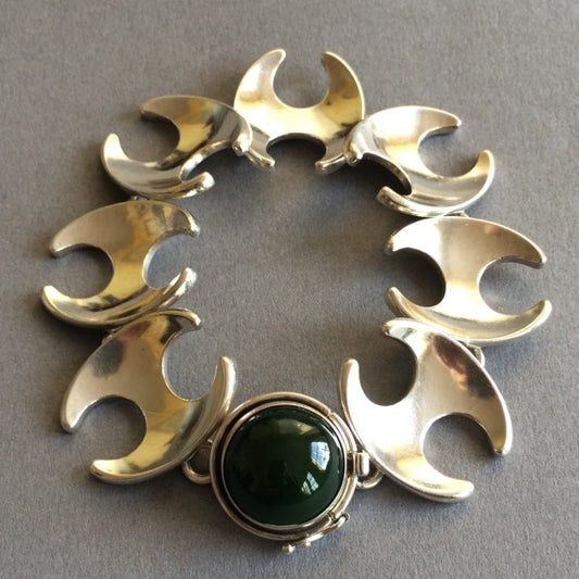 Georg Jensen Sterling Silver Bracelet with Jadeite Cabochon No. 130B by Henning Koppel