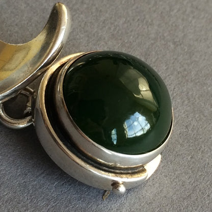 Georg Jensen Sterling Silver Bracelet with Jadeite Cabochon No. 130B by Henning Koppel