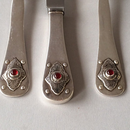 Estate Georg Jensen Sterling Silver 75th Anniversary Child's Set with Carnelian