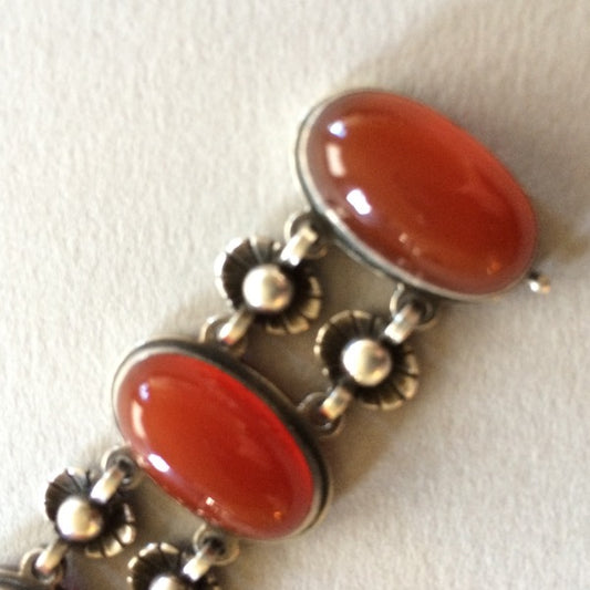 Georg Jensen Sterling Silver Bracelet No. 63 with Carnelian by Henry Pilstrup