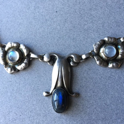 Georg Jensen 830 Silver Necklace No. 7 with Labradorite and Moonstones