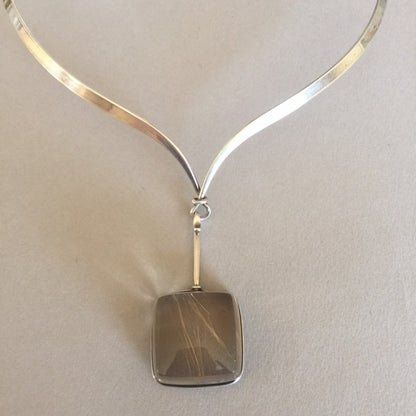 Georg Jensen Sterling Silver Neck Ring No. 169 With Rutilated Quartz Drop No. 132 By Vivianna Torun