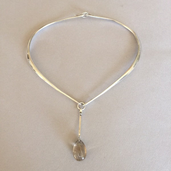 Georg Jensen Sterling Silver Collar No. 198 By Bent Gabrielsen With Rutilated Quartz Drop No. 128 By Vivianna Torun