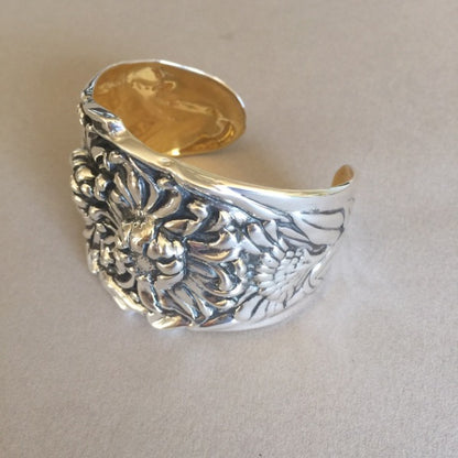 Sterling Silver "Repousse" Chrysanthemum Cuff Bracelet By Galmer