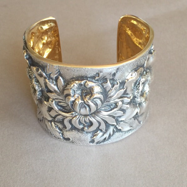 Sterling Silver "Repousse" Morning Bloom Cuff Bracelet By Galmer