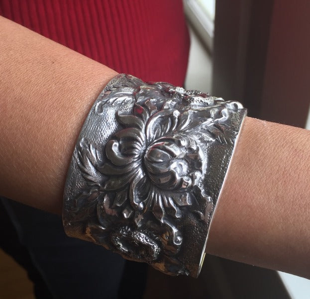 Sterling Silver "Repousse" Morning Bloom Cuff Bracelet By Galmer