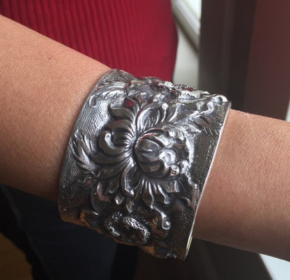 Sterling Silver "Repousse" Morning Bloom Cuff Bracelet By Galmer