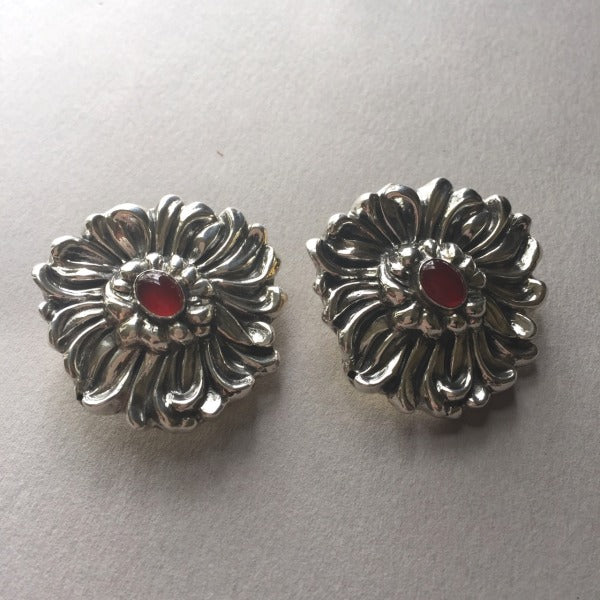 Sterling Silver "Repousse" Chrysanthemum Earrings By Galmer