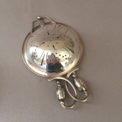 Georg Jensen Sterling Silver Blossom Tea Strainer on Stand