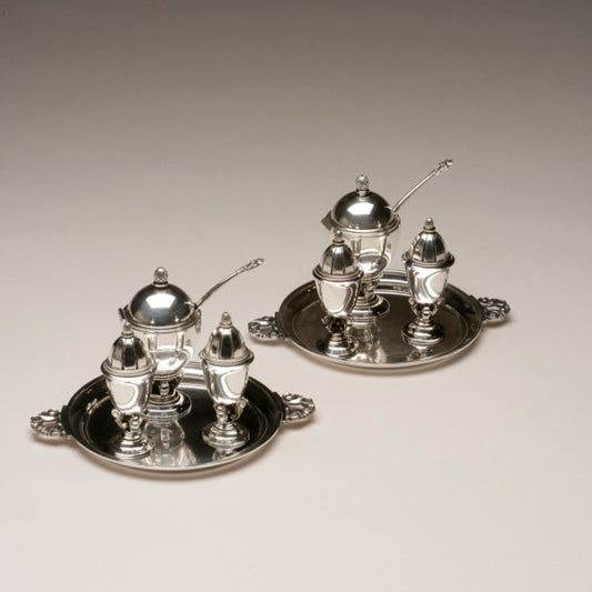 Georg Jensen Sterling Silver Pair of Rare "Acorn" Cruet Sets, No. 741, Designed by Johan Rohde