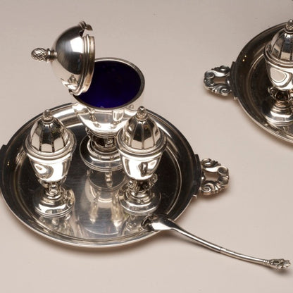 Georg Jensen Sterling Silver Pair of Rare "Acorn" Cruet Sets, No. 741, Designed by Johan Rohde