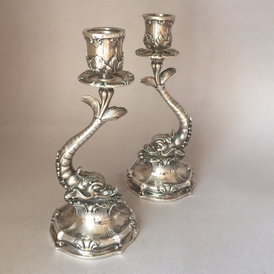 Buccellati Sterling Silver Fish Candlesticks