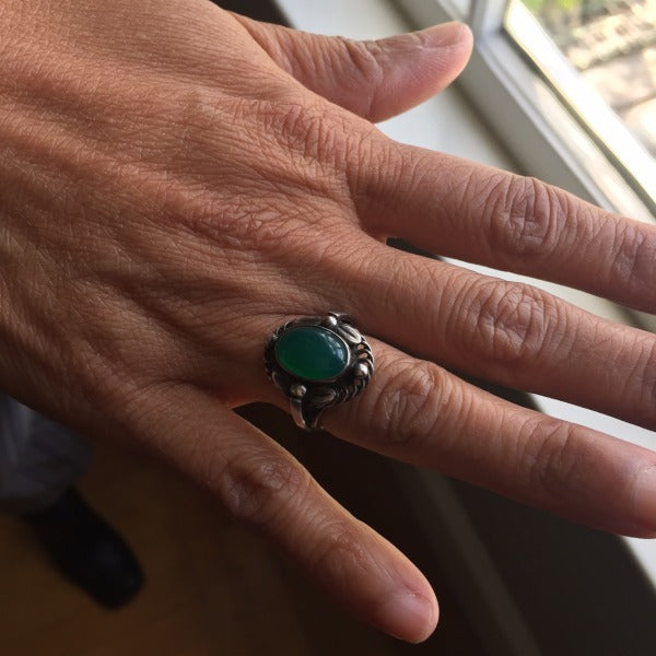 Georg Jensen Sterling Silver Ring No. 1 with Chrysoprase Cabochon