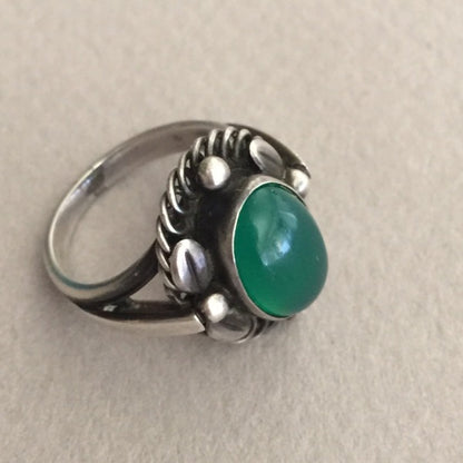 Georg Jensen Sterling Silver Ring No. 1 with Chrysoprase Cabochon