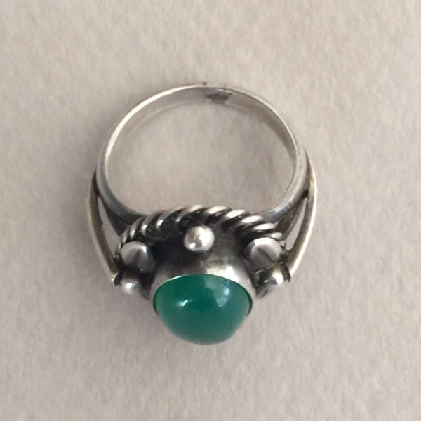 Georg Jensen Sterling Silver Ring No. 1 with Chrysoprase Cabochon