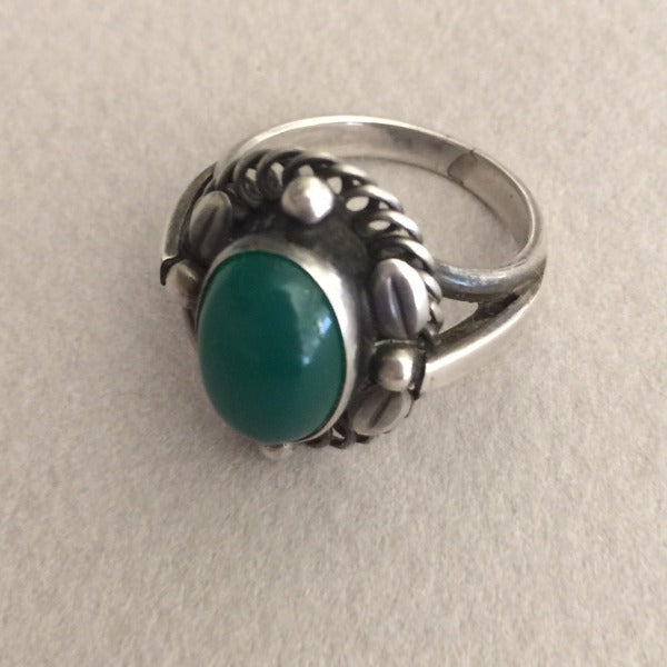 Georg Jensen Sterling Silver Ring No. 1 with Chrysoprase Cabochon