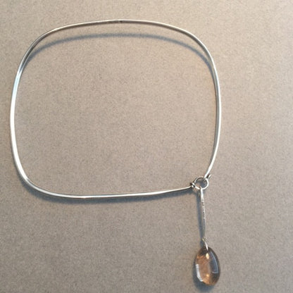 Georg Jensen Sterling Silver Neck Ring No. 173 With Rutilated Quartz Drop No. 128 By Vivianna Torun