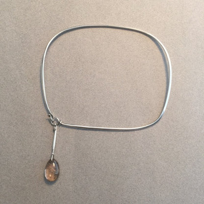 Georg Jensen Sterling Silver Neck Ring No. 173 With Rutilated Quartz Drop No. 128 By Vivianna Torun