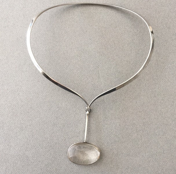 Georg Jensen Sterling Silver Neck Ring No. 169 With Fine Rutilated Quartz Drop No. 173 By Vivianna Torun