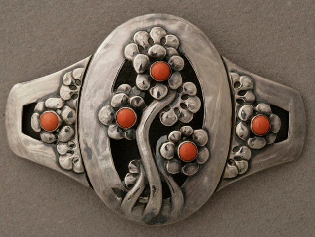 Estate Georg Jensen Sterling Silver Museum Quality Antique Belt Buckle with Coral