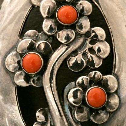 Estate Georg Jensen Sterling Silver Museum Quality Antique Belt Buckle with Coral