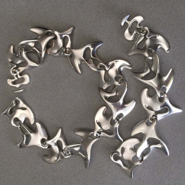 Georg Jensen Sterling Silver Amoeba Set: Bracelet & Necklace No. 89 by Henning Koppel