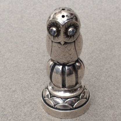 Estate Georg Jensen Super Rare Sterling Silver "Owl" Pepperette with Moonstone