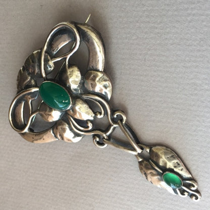 Bernhard Hertz Master Brooch 830 Silver with Chrysoprase