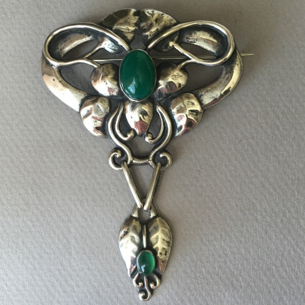 Bernhard Hertz Master Brooch 830 Silver with Chrysoprase