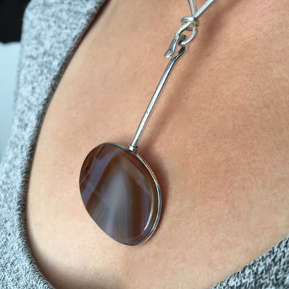 Georg Jensen Neck Ring No. 169 With Two Gemstone Drops: Fine Rutilated Quartz Drop No. 173 & Rare Natural Agate Drop By Vivianna Torun