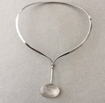 Georg Jensen Neck Ring No. 169 With Two Gemstone Drops: Fine Rutilated Quartz Drop No. 173 & Rare Natural Agate Drop By Vivianna Torun