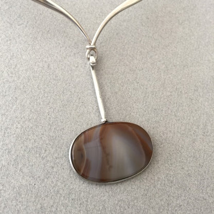 Georg Jensen Neck Ring No. 169 With Two Gemstone Drops: Fine Rutilated Quartz Drop No. 173 & Rare Natural Agate Drop By Vivianna Torun