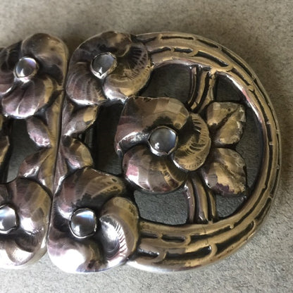 Estate Evald Nielsen 830 Silver Rare Belt Buckle with Moonstones