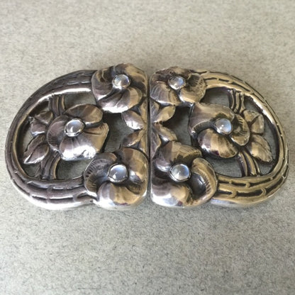 Estate Evald Nielsen 830 Silver Rare Belt Buckle with Moonstones