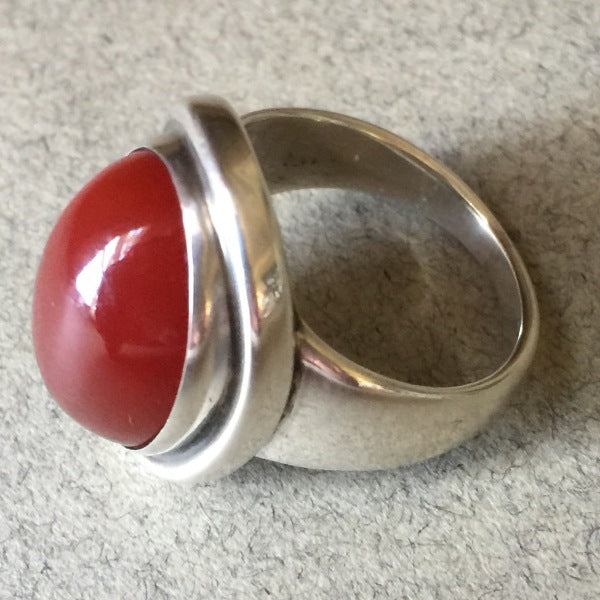 Georg Jensen Sterling Silver Carnelian Ring No. 46A by Harald Nielsen