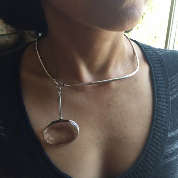 Georg Jensen Sterling Silver Neck Ring No. 173 With Rutilated Quartz Drop No. 173 By Vivianna Torun