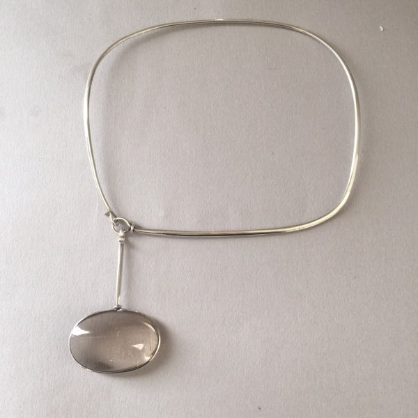 Georg Jensen Sterling Silver Neck Ring No. 173 With Rutilated Quartz Drop No. 173 By Vivianna Torun