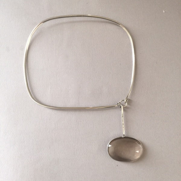 Georg Jensen Sterling Silver Neck Ring No. 173 With Rutilated Quartz Drop No. 173 By Vivianna Torun