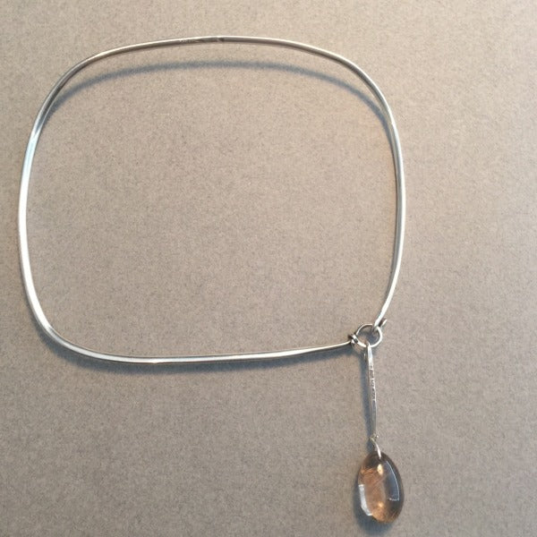 Georg Jensen Neck Ring No. 173 With Rutilated Quartz Drop No. 128 By Vivianna Torun