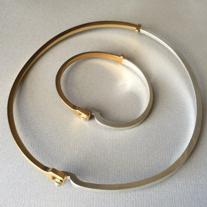 Georg Jensen Sterling Silver & Gold Vermeil Bracelet and Neck Ring Ensemble by Andreas Mikkelsen No. A218