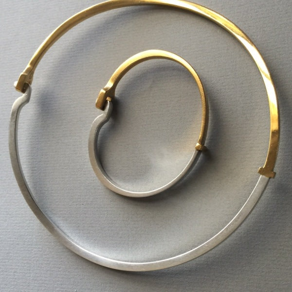 Georg Jensen Sterling Silver & Gold Vermeil Bracelet and Neck Ring Ensemble by Andreas Mikkelsen No. A218