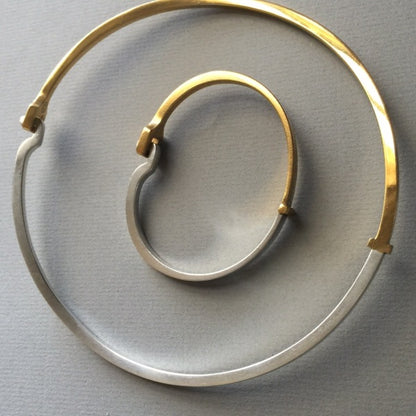 Georg Jensen Sterling Silver & Gold Vermeil Bracelet and Neck Ring Ensemble by Andreas Mikkelsen No. 821B