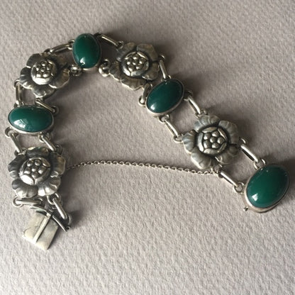 Georg Jensen 830 Silver "Blossom" Bracelet No. 12 with Green Chrysoprase