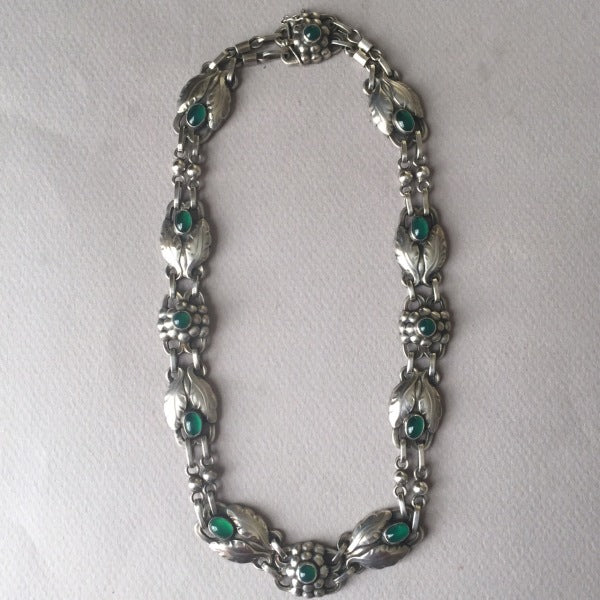 Georg Jensen 830 Silver Necklace No. 1 with Green Chrysoprase