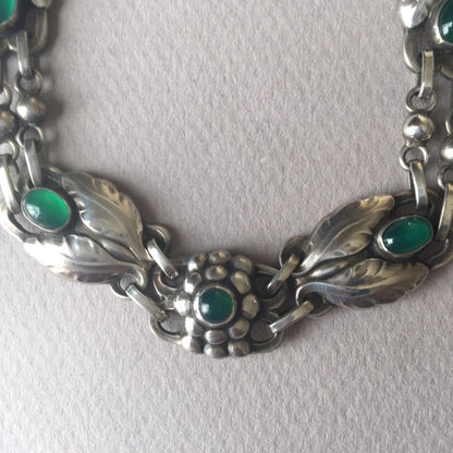 Georg Jensen 830 Silver Necklace No. 1 with Green Chrysoprase