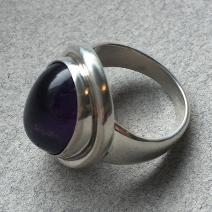 Georg Jensen Sterling Silver Amethyst Cabochon Ring No. 46A by Harald Nielsen