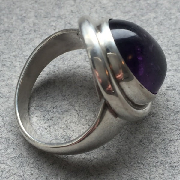 Georg Jensen Sterling Silver Amethyst Cabochon Ring No. 46A by Harald Nielsen