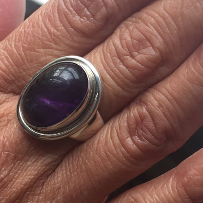 Georg Jensen Sterling Silver Amethyst Cabochon Ring No. 46A by Harald Nielsen