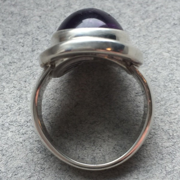 Georg Jensen Sterling Silver Amethyst Cabochon Ring No. 46A by Harald Nielsen