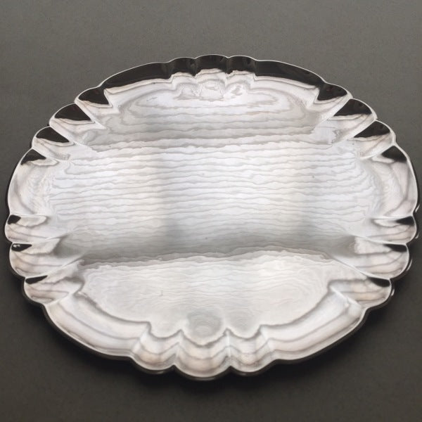 Estate Georg Jensen Sterling Silver Round Tray with Scalloped Edge by Oscar Gundlach-Pedersen No. 519B